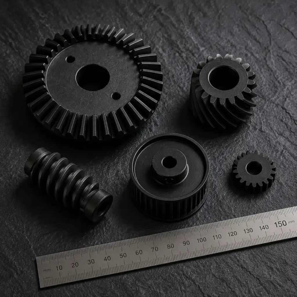 Engranajes de nailon mecanizados con precisión mediante CNC, de diversos tamaños y perfiles de dientes